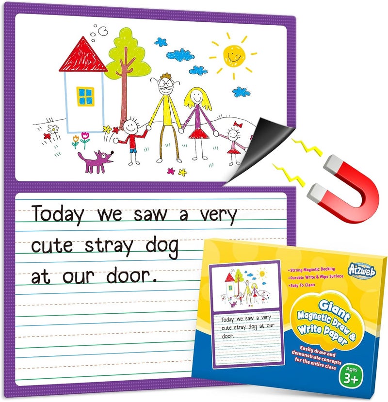 Aizweb Giant Magnetic Draw & Write Paper,Dry Erase Handwriting Lined for Classroom Whiteboard Accessories, Writing Chart Paper Teacher Must Have Homeschool Teaching Supplies,Teacher Essential - Image 1